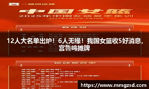 12人大名单出炉！6人无缘！我国女篮收5好消息，宫鲁鸣摊牌